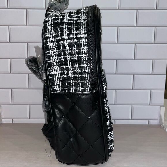 Badgley Mischka Vegan Leather Mini Backpack Quilted with Studs Tweed Fabric NEW main image 8